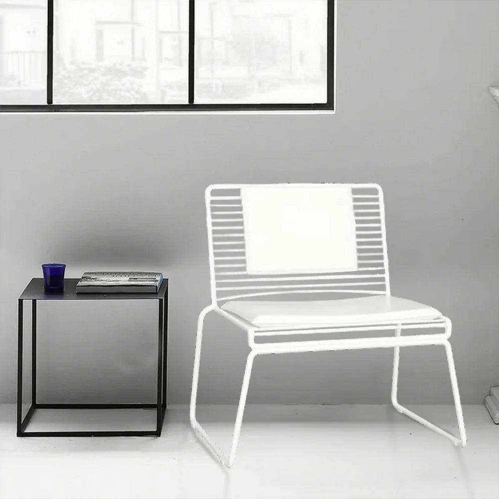 SOLARA Iron Seat Chair with Metal - Frame and - Minimalist Lounge Cushion Back White