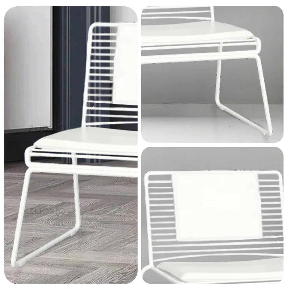 SOLARA Iron Seat Chair with Metal - Frame and - Minimalist Lounge Cushion Back White
