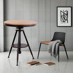 SOLARA Outdoor Patio Adjustable PS Black Frame Table, with Wood Height, or Dining Rust-Resistant Garden Top, for Use