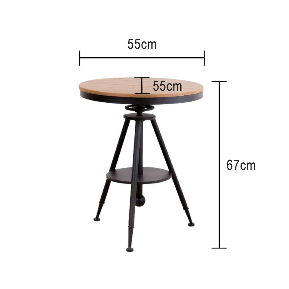 SOLARA Outdoor Patio Adjustable PS Black Frame Table, with Wood Height, or Dining Rust-Resistant Garden Top, for Use