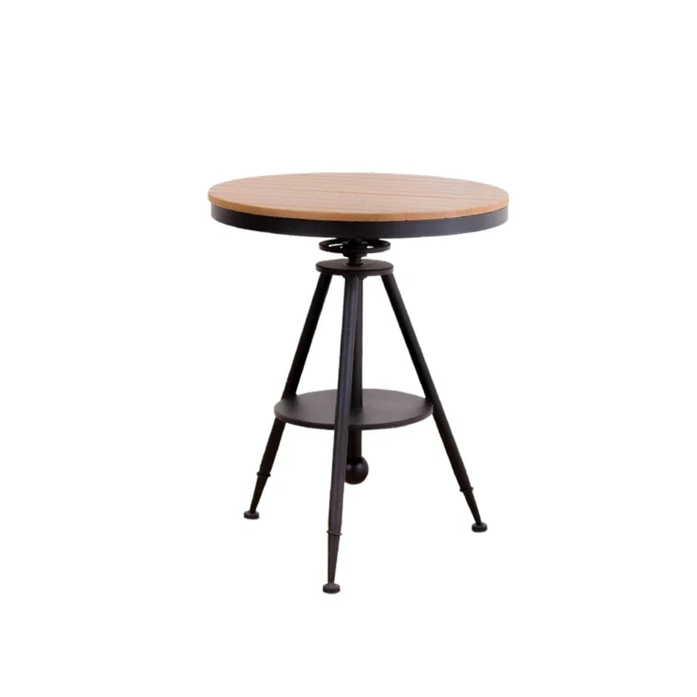 SOLARA Outdoor Patio Adjustable PS Black Frame Table, with Wood Height, or Dining Rust-Resistant Garden Top, for Use