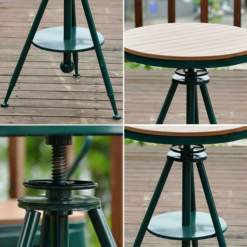 SOLARA Outdoor Dining Adjustable Table PS Top, - Frame Iron with Wood Green Durable Height