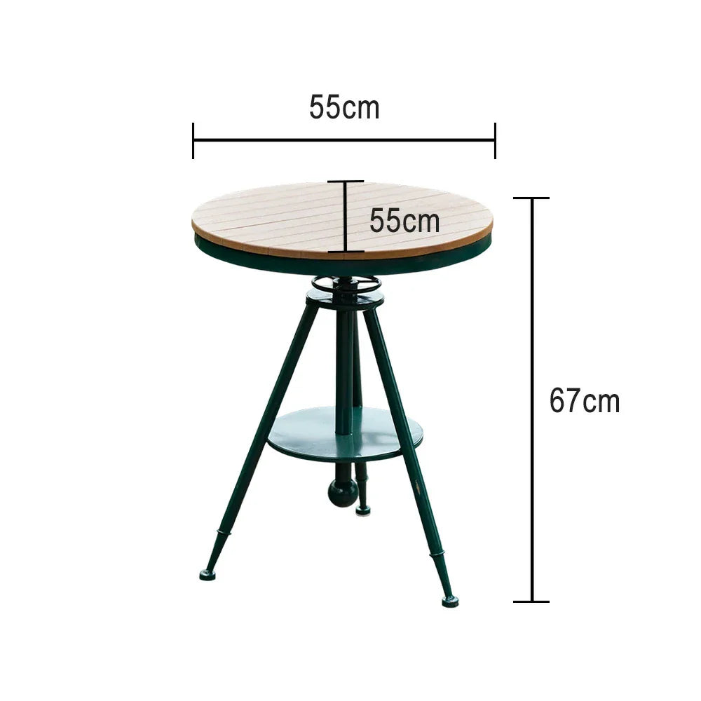SOLARA Outdoor Dining Adjustable Table PS Top, - Frame Iron with Wood Green Durable Height