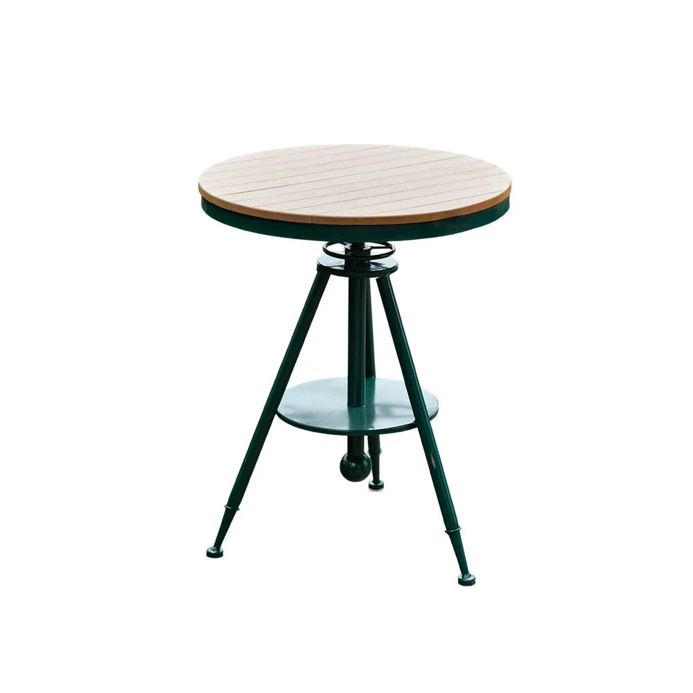 SOLARA Outdoor Dining Adjustable Table PS Top, - Frame Iron with Wood Green Durable Height