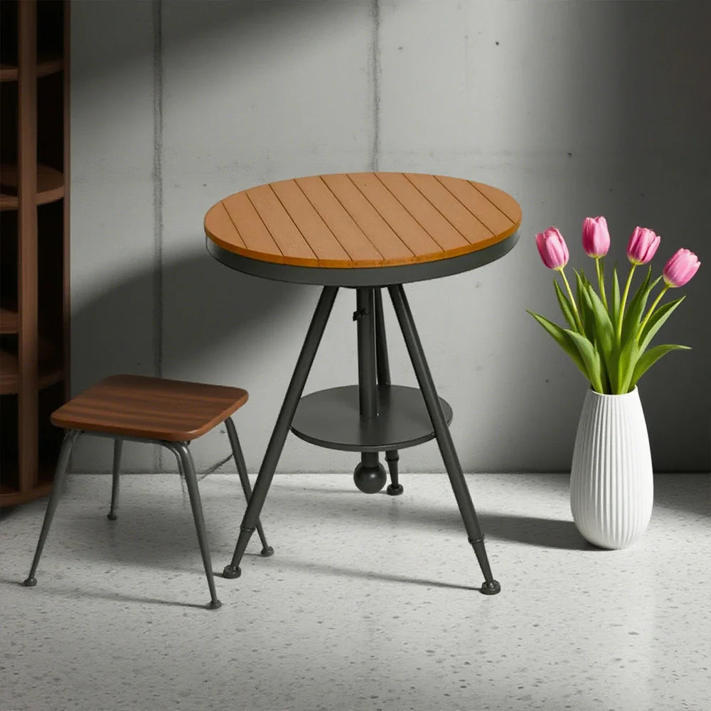 SOLARA Outdoor Frame Table Dining Top, Wood Durable - with Gray Adjustable Iron PS Height