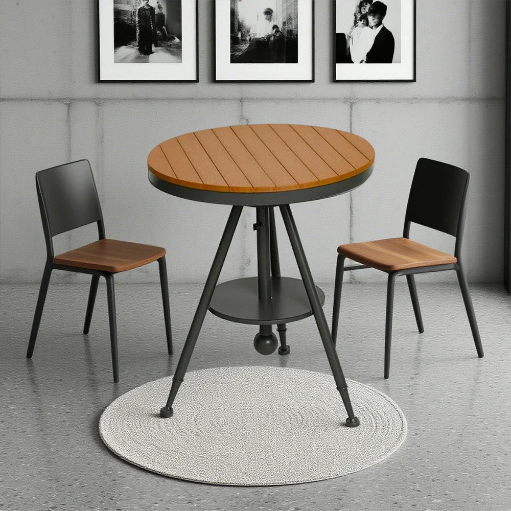 SOLARA Outdoor Frame Table Dining Top, Wood Durable - with Gray Adjustable Iron PS Height