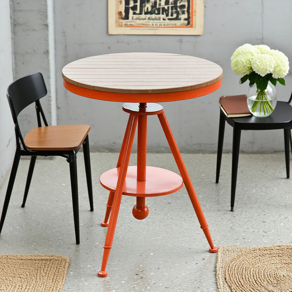 SOLARA Outdoor Wood Dining Iron with Top, Red Durable Frame Adjustable - Table PS Height