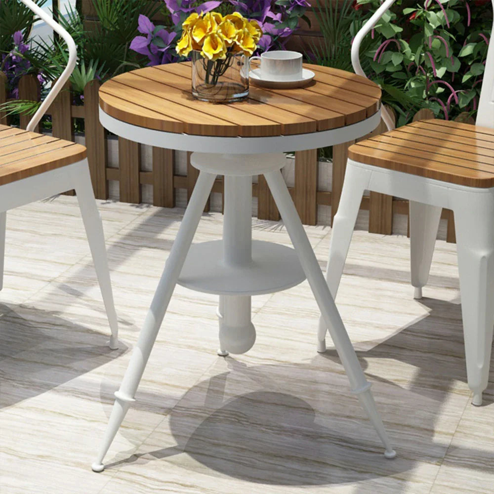 SOLARA Outdoor Sturdy Frame, Iron with Table Top White - Wood Dining PS Adjustable Height