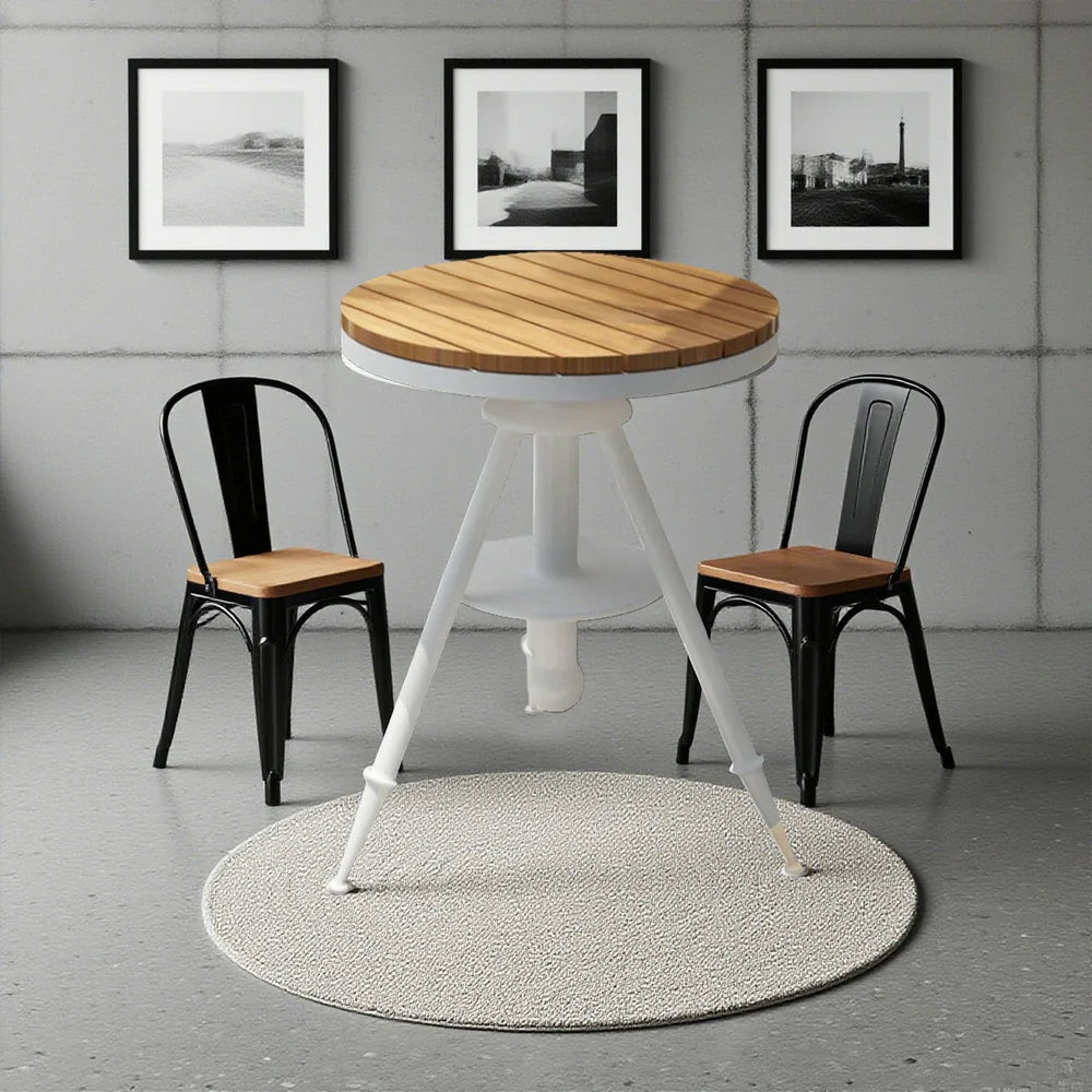 SOLARA Outdoor Sturdy Frame, Iron with Table Top White - Wood Dining PS Adjustable Height