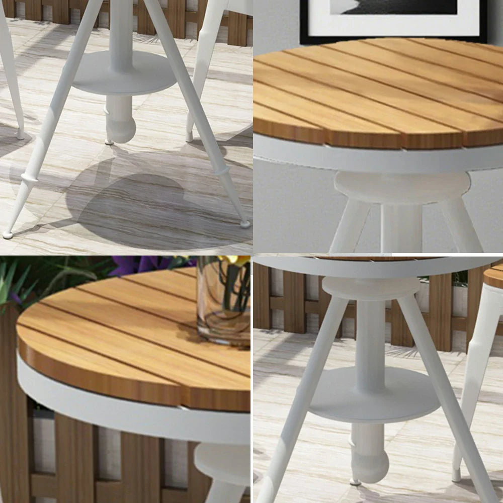 SOLARA Outdoor Sturdy Frame, Iron with Table Top White - Wood Dining PS Adjustable Height