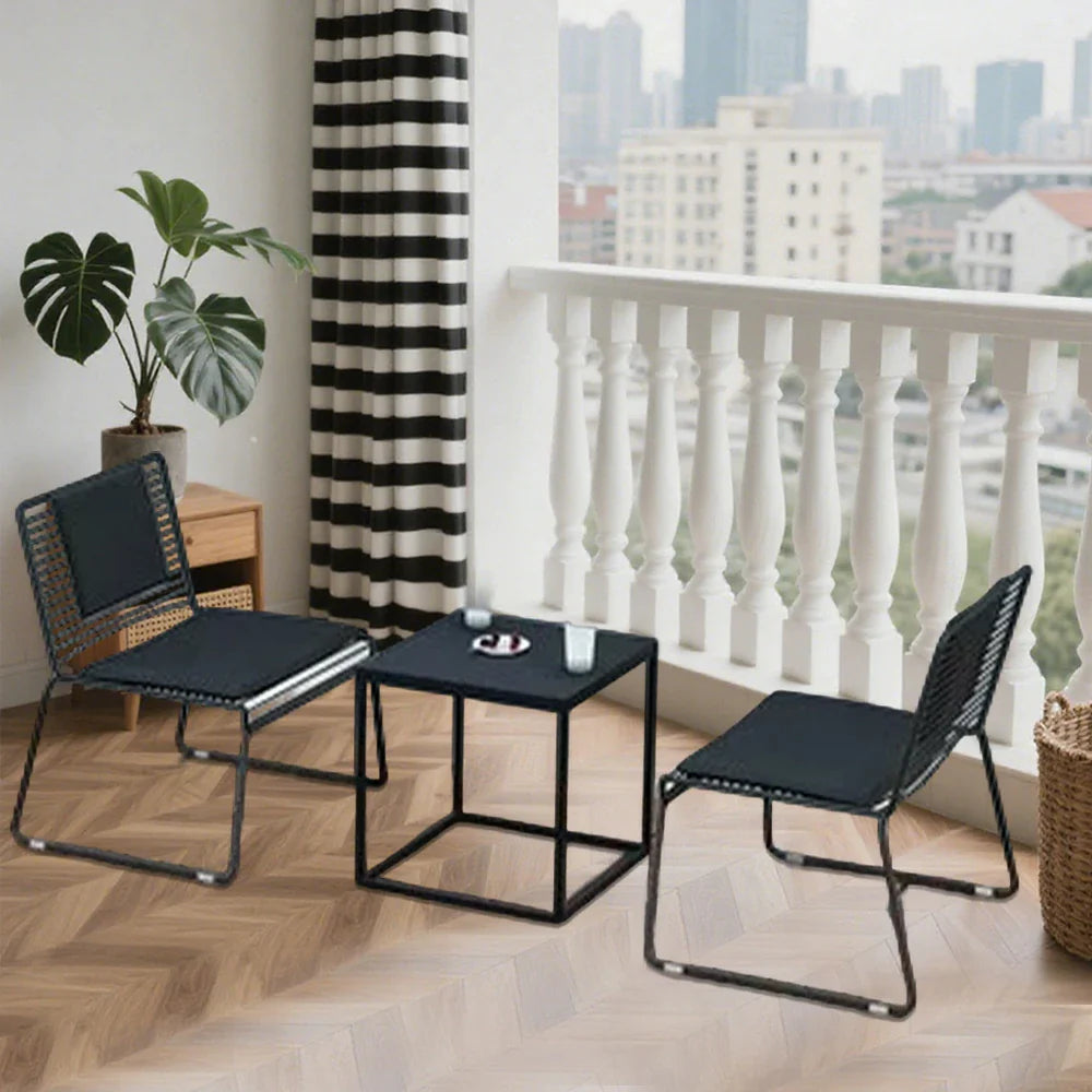 SOLARA Iron Gold Finish 1 and 2 Metal Table - with Frame, Table Lounge Chairs, Minimalist - Chair Set Black