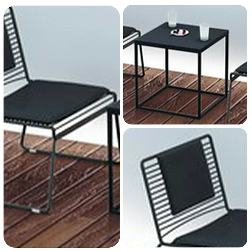 SOLARA Iron Gold Finish 1 and 2 Metal Table - with Frame, Table Lounge Chairs, Minimalist - Chair Set Black