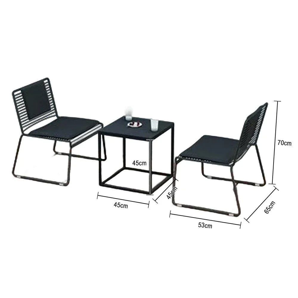 SOLARA Iron Gold Finish 1 and 2 Metal Table - with Frame, Table Lounge Chairs, Minimalist - Chair Set Black