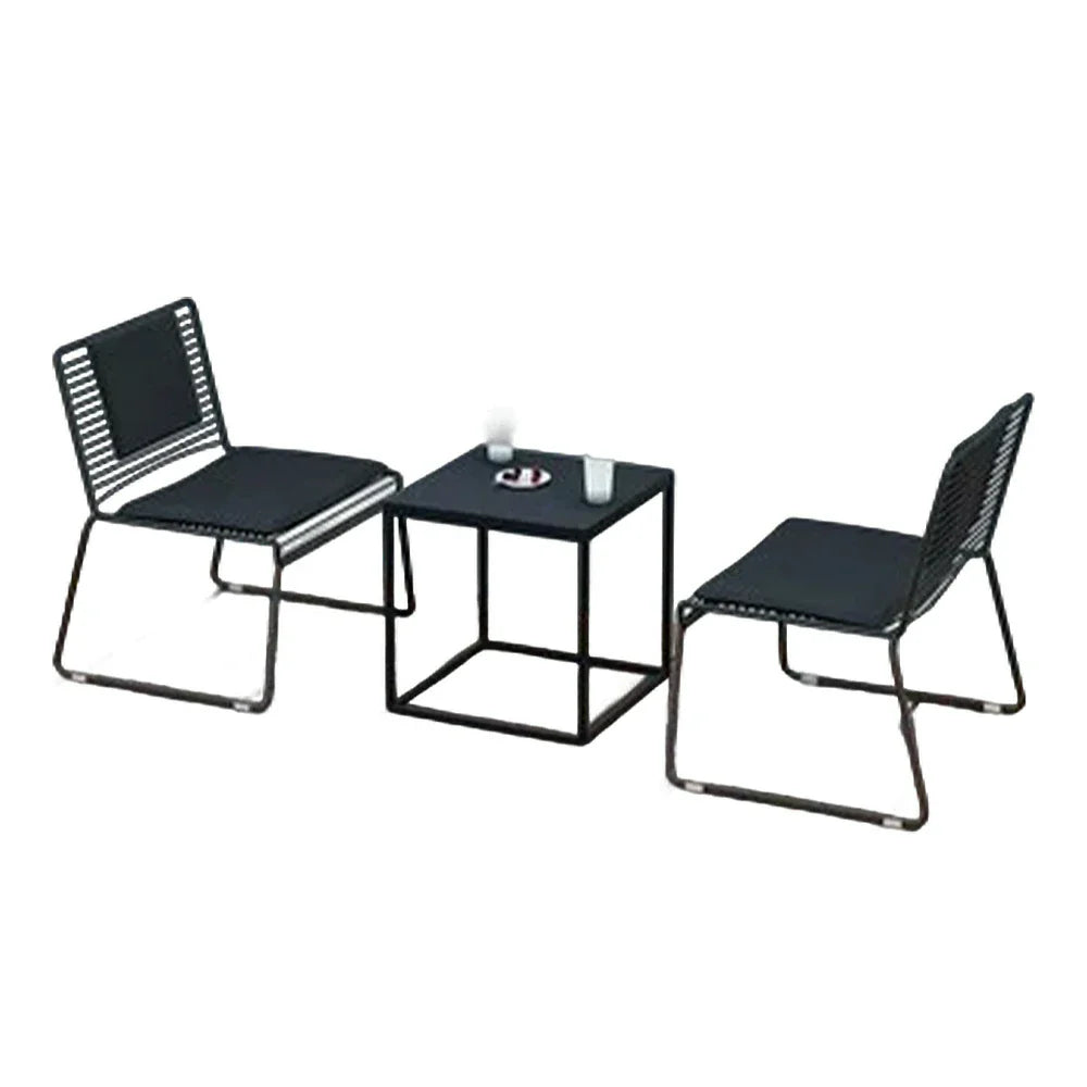 SOLARA Iron Gold Finish 1 and 2 Metal Table - with Frame, Table Lounge Chairs, Minimalist - Chair Set Black