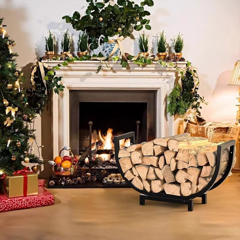 SOLARA ZFWOODS Indoor Storage and Fireplace Rack Outdoor Firewood Black Decoration