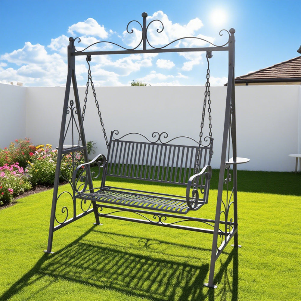 SOLARA FYY02A Chair Straight 150cm Outdoor Swing Black/White/Red - Backrest Wrought Iron Garden Use