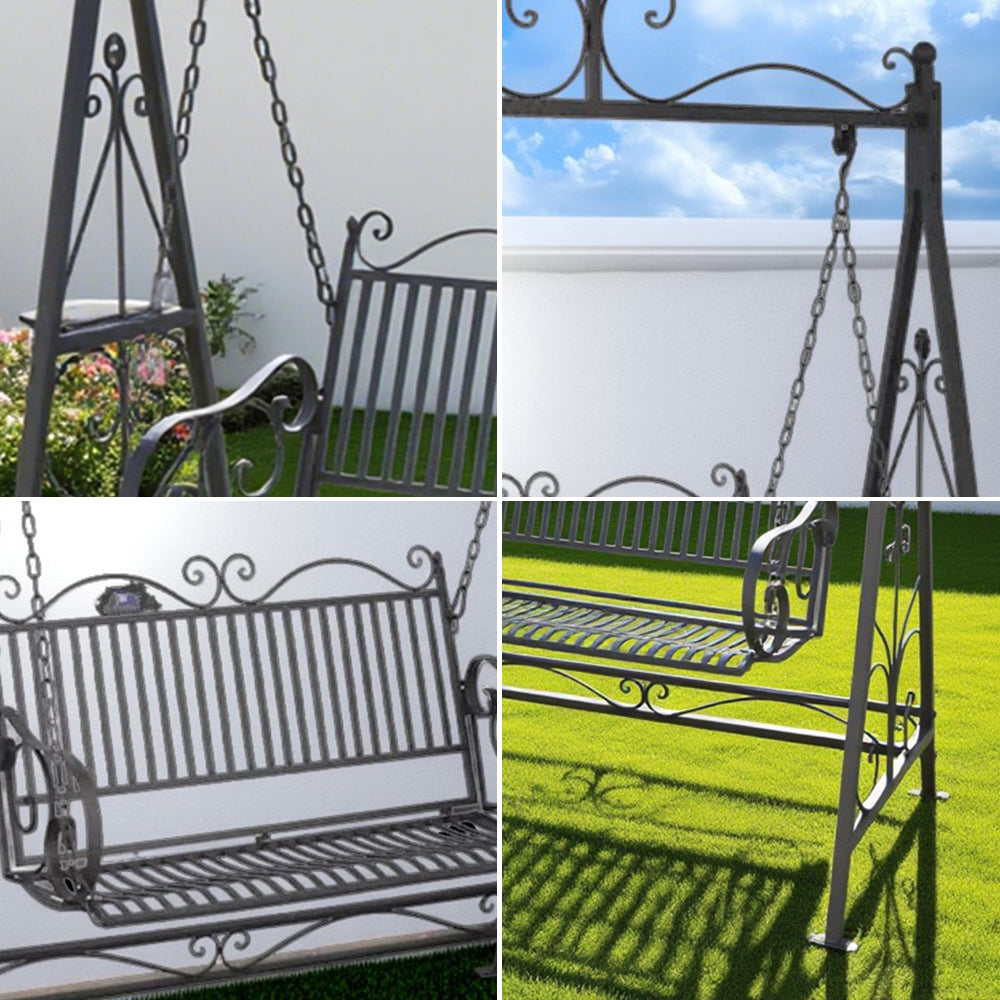 SOLARA FYY02A Chair Straight 150cm Outdoor Swing Black/White/Red - Backrest Wrought Iron Garden Use