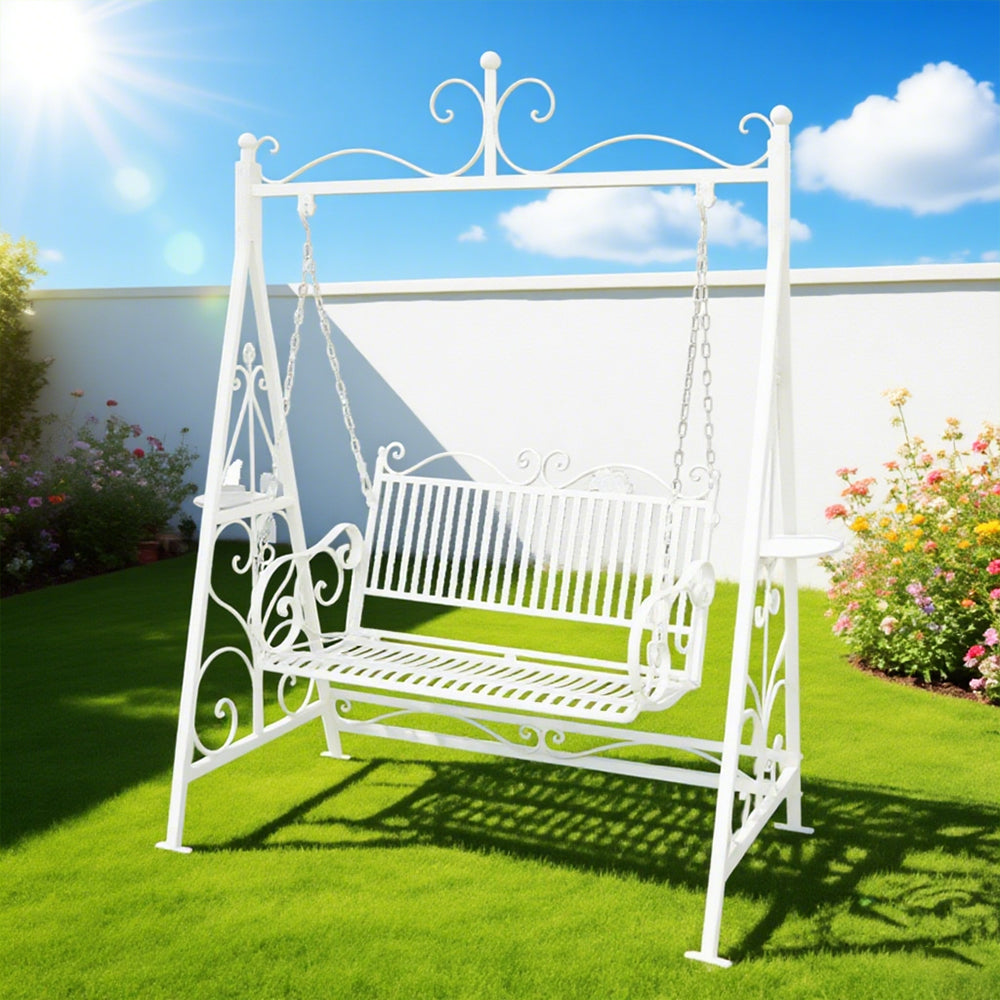 SOLARA FYY02A Chair Straight 150cm Outdoor Swing Black/White/Red - Backrest Wrought Iron Garden Use