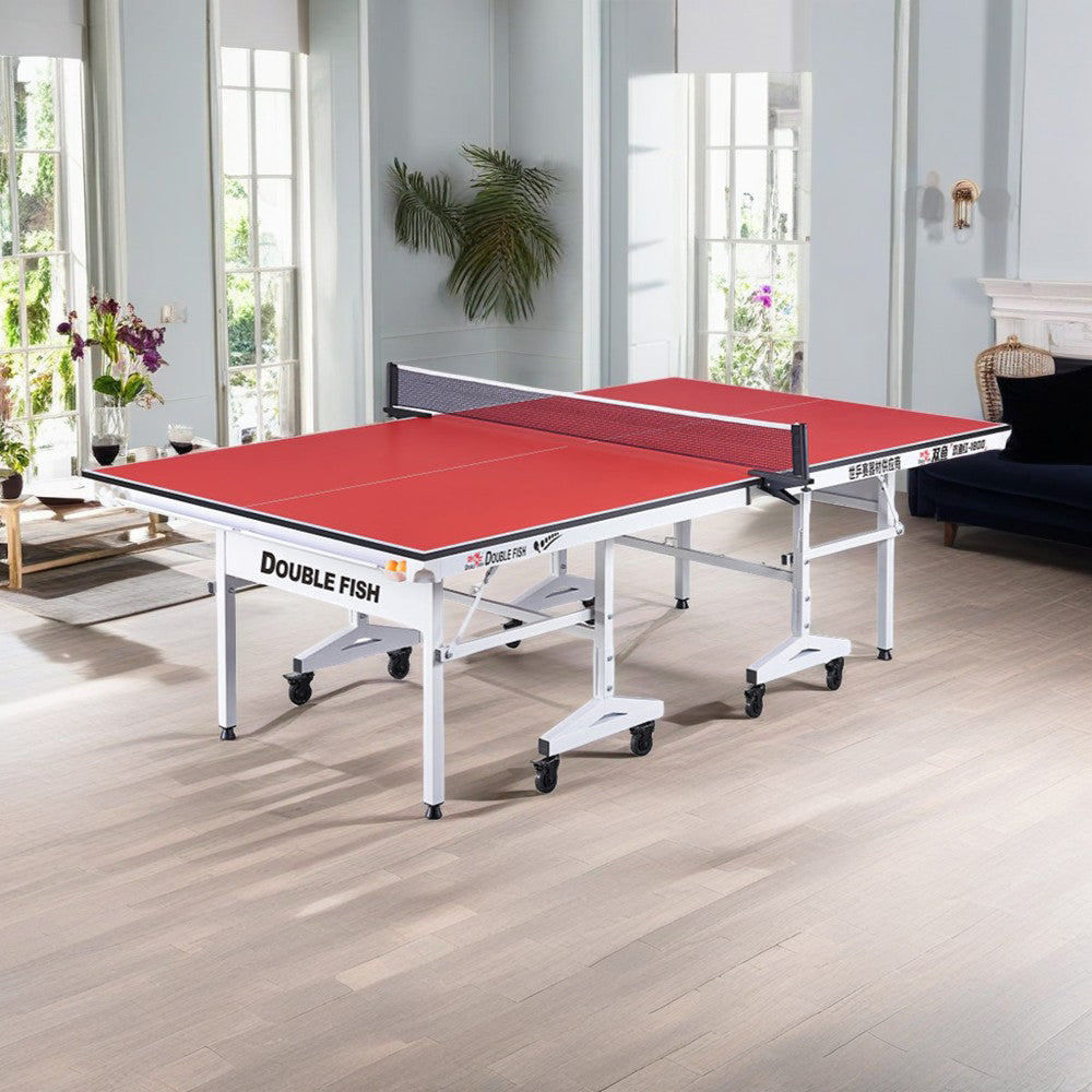 DOUBLE FISH White&Red Tableb Play 18MM - Foldable ITTF Tennis/Ping Table Solo Bats Indoor Net Ball Pong Approve