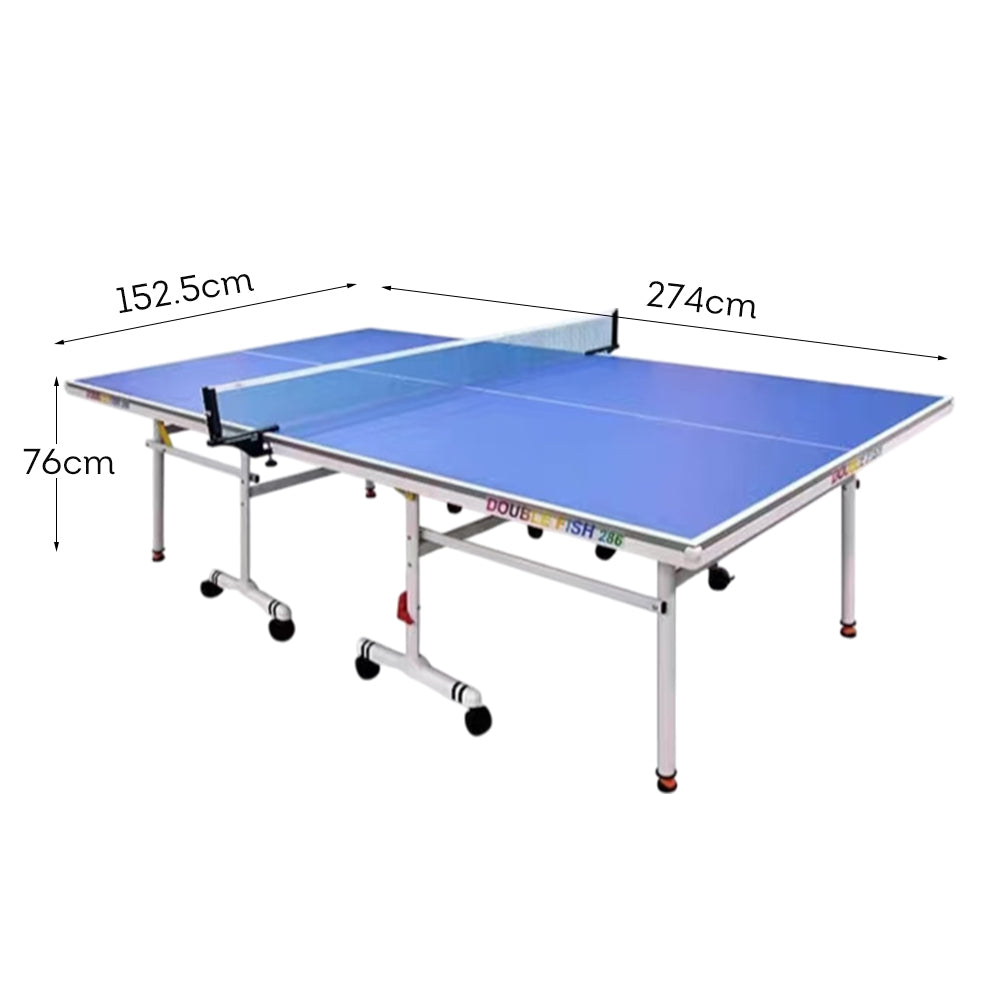 DOUBLE FISH Play Foldable Blue ITTF Table-Bats Balls 286 Indoor Solo Pingpong Tennis Table 18mm Net Approve