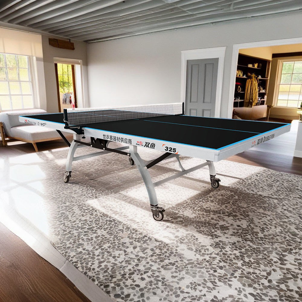 DOUBLE FISH Table Indoor Tennis/Ping Ball Pong Bats Foldable Black 25mm 325 Net ITTF Table - Approve