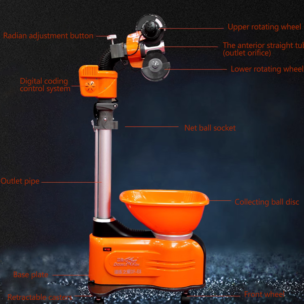 DOUBLE FISH E8 Driven Double Terving Table Tennis DF Rotor Machine-Orange