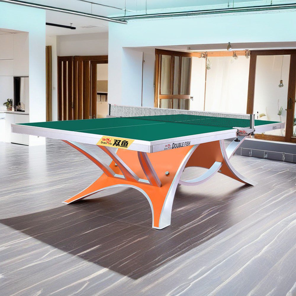 DOUBLE FISH 2 Indoor Net Table 25mm ITTF - Bats Ball Tennis/Ping Table Orange&Green VOLANT Pong Pro KING Approve