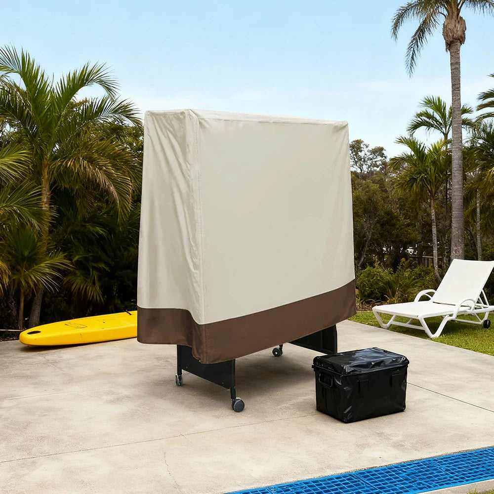 ARIX Table Dustproof Tennis Table Cover Indoor Waterproof - Tables Foldable for Suitable and Fabric, Oxford UV-Resistant, Anti-Aging Outdoor and Beige Coffee