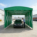 TREKKA Retractable Outdoor Canopy Rain and Sun Shelter Galvanised Steel Frame PVC Fabric Side Panels - Green