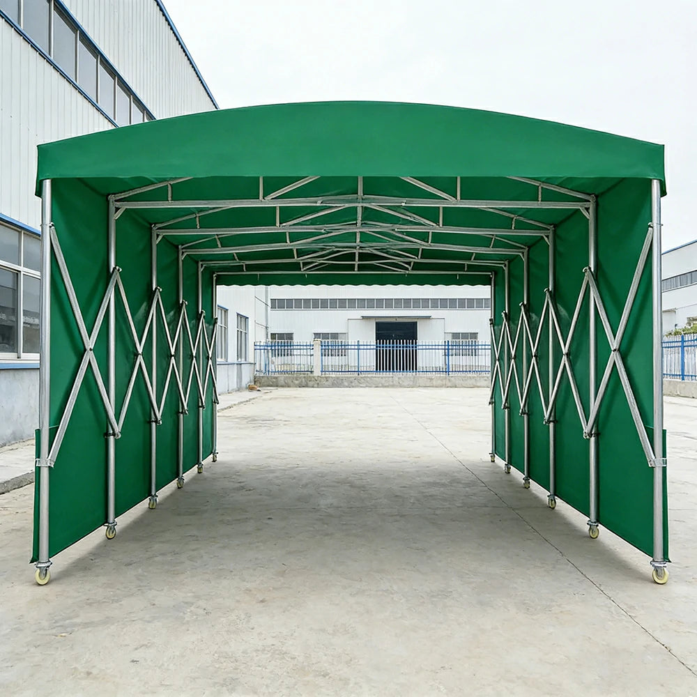 TREKKA Retractable Outdoor Canopy Rain and Sun Shelter Galvanised Steel Frame PVC Fabric Side Panels - Green