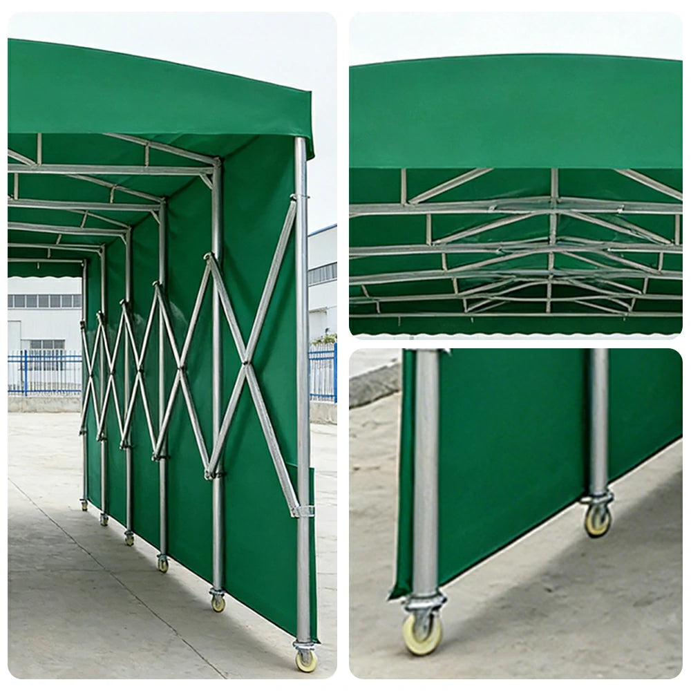 TREKKA Retractable Outdoor Canopy Rain and Sun Shelter Galvanised Steel Frame PVC Fabric Side Panels - Green