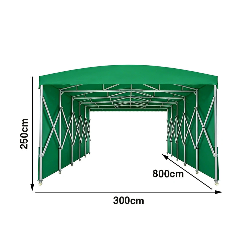 TREKKA Retractable Outdoor Canopy Rain and Sun Shelter Galvanised Steel Frame PVC Fabric Side Panels - Green