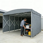 TREKKA Retractable Outdoor Canopy Rain and Sun Shelter Galvanised Steel Frame PVC Fabric Side Panels - Grey