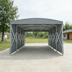 TREKKA Retractable Outdoor Canopy Rain and Sun Shelter Galvanised Steel Frame PVC Fabric Side Panels - Grey