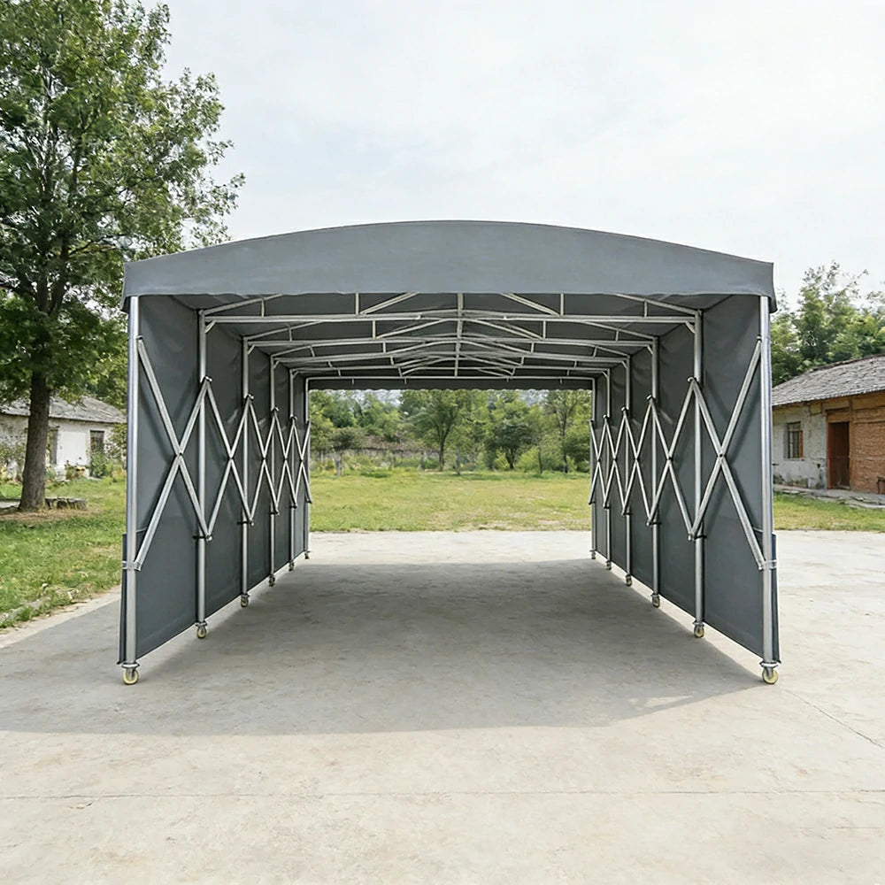 TREKKA Retractable Outdoor Canopy Rain and Sun Shelter Galvanised Steel Frame PVC Fabric Side Panels - Grey