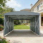 TREKKA Retractable Outdoor Canopy Rain and Sun Shelter Galvanised Steel Frame PVC Fabric Side Panels - Grey