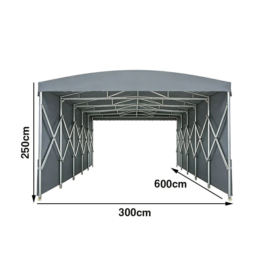 TREKKA Retractable Outdoor Canopy Rain and Sun Shelter Galvanised Steel Frame PVC Fabric Side Panels - Grey