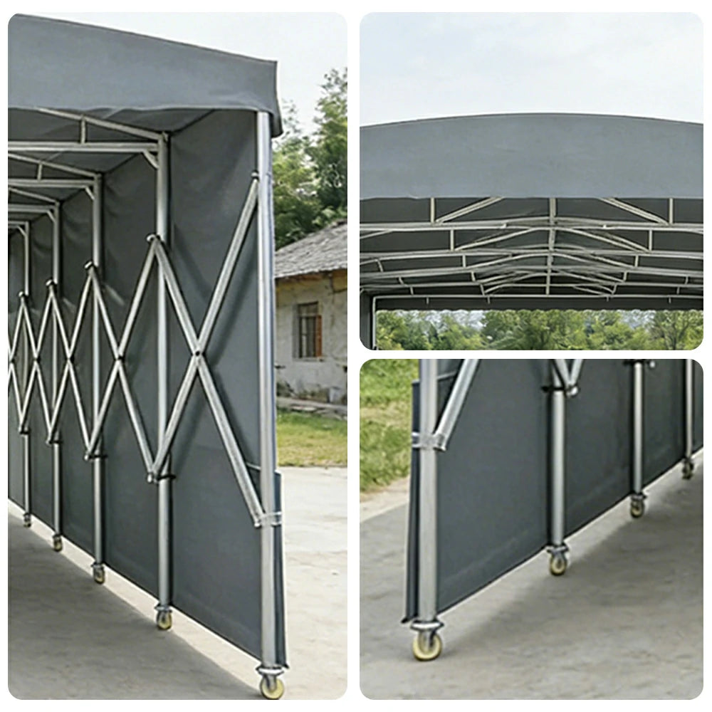 TREKKA Retractable Outdoor Canopy Rain and Sun Shelter Galvanised Steel Frame PVC Fabric Side Panels - Grey