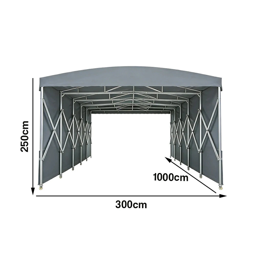 TREKKA Retractable Outdoor Canopy Rain and Sun Shelter Galvanised Steel Frame PVC Fabric Side Panels - Grey