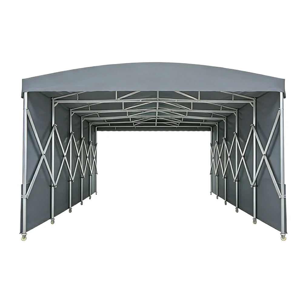 TREKKA Retractable Outdoor Canopy Rain and Sun Shelter Galvanised Steel Frame PVC Fabric Side Panels - Grey