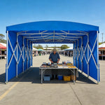 TREKKA Retractable Outdoor Canopy Rain and Sun Shelter Galvanised Steel Frame PVC Fabric Side Panels - Blue