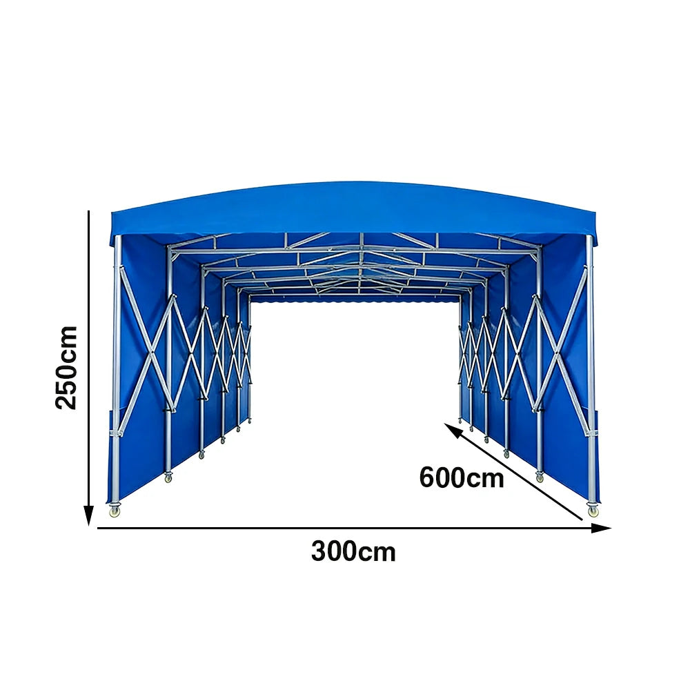TREKKA Retractable Outdoor Canopy Rain and Sun Shelter Galvanised Steel Frame PVC Fabric Side Panels - Blue