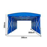 TREKKA Retractable Outdoor Canopy Rain and Sun Shelter Galvanised Steel Frame PVC Fabric Side Panels - Blue