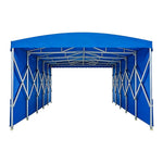 TREKKA Retractable Outdoor Canopy Rain and Sun Shelter Galvanised Steel Frame PVC Fabric Side Panels - Blue