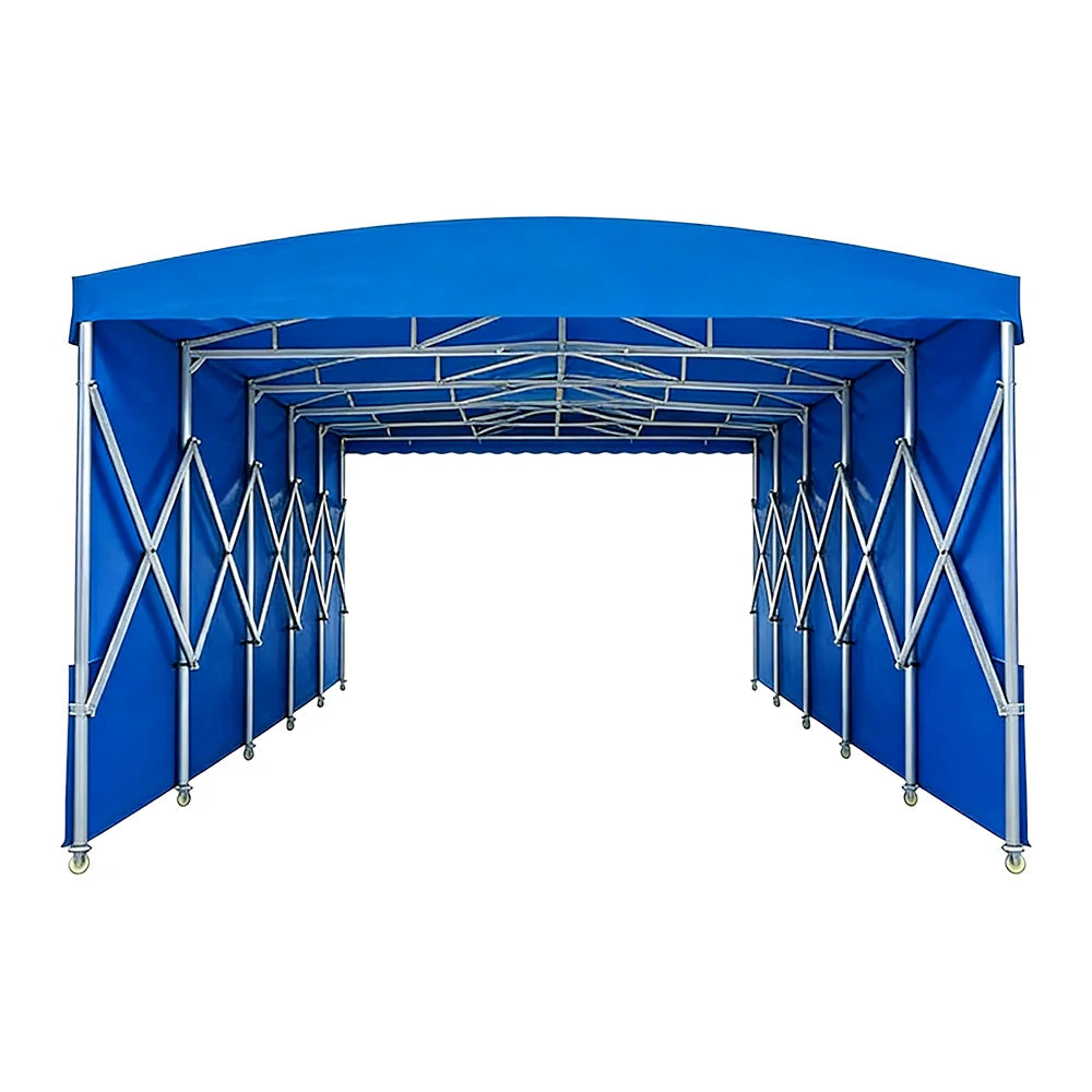TREKKA Retractable Outdoor Canopy Rain and Sun Shelter Galvanised Steel Frame PVC Fabric Side Panels - Blue