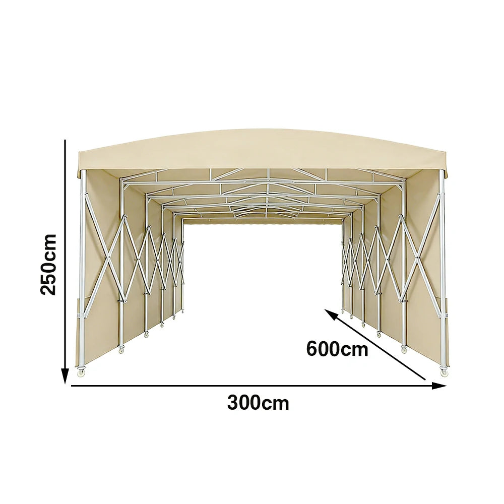 TREKKA Retractable Outdoor Canopy Rain and Sun Shelter Galvanised Steel Frame PVC Fabric Side Panels - Khaki