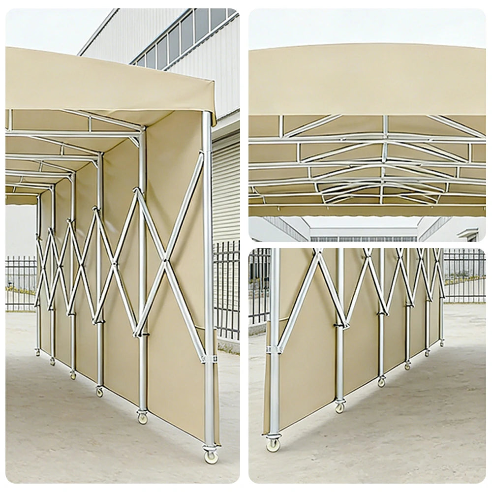 TREKKA Retractable Outdoor Canopy Rain and Sun Shelter Galvanised Steel Frame PVC Fabric Side Panels - Khaki
