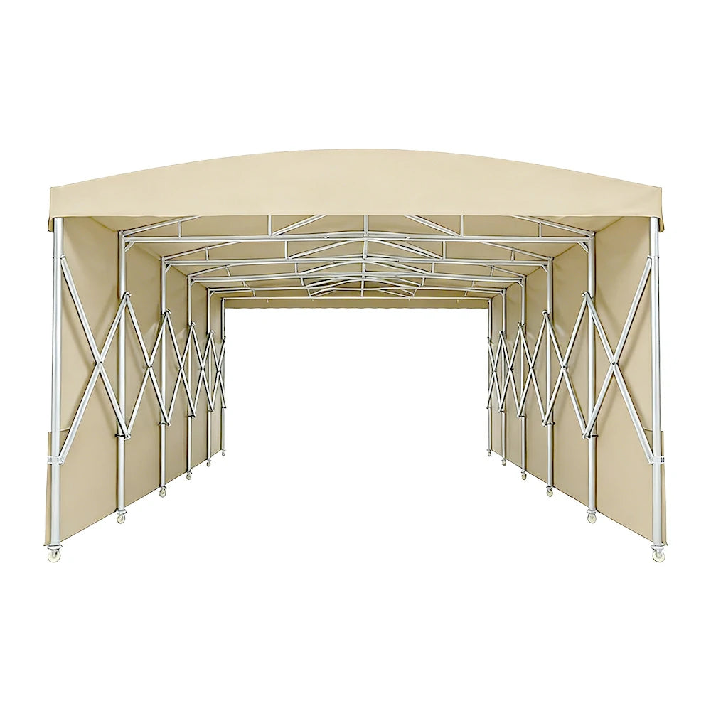 TREKKA Retractable Outdoor Canopy Rain and Sun Shelter Galvanised Steel Frame PVC Fabric Side Panels - Khaki