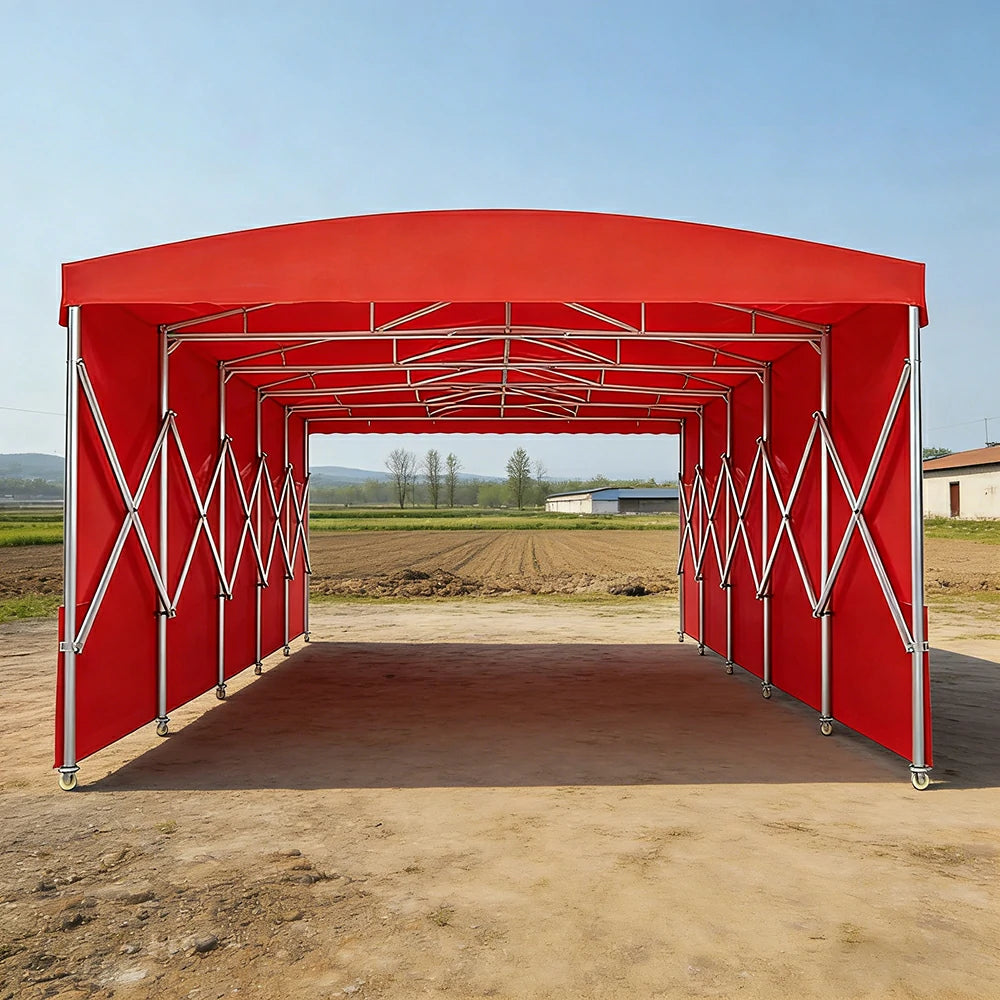 TREKKA Retractable Outdoor Canopy Rain and Sun Shelter Galvanised Steel Frame PVC Fabric Side Panels - Red