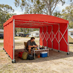 TREKKA Retractable Outdoor Canopy Rain and Sun Shelter Galvanised Steel Frame PVC Fabric Side Panels - Red